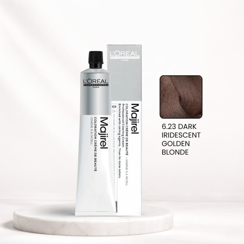 L'Oréal Majirel Color Tube – 6.23 Dark Iridescent Golden Blonde